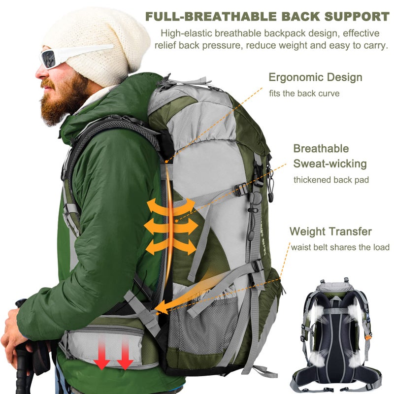Loowoko 50L Hiking Backpack, Waterproof Camping Essentials Bag with Rain Cover, 45+5 Liter Lightweight Backpacking Back Pack - Image 3